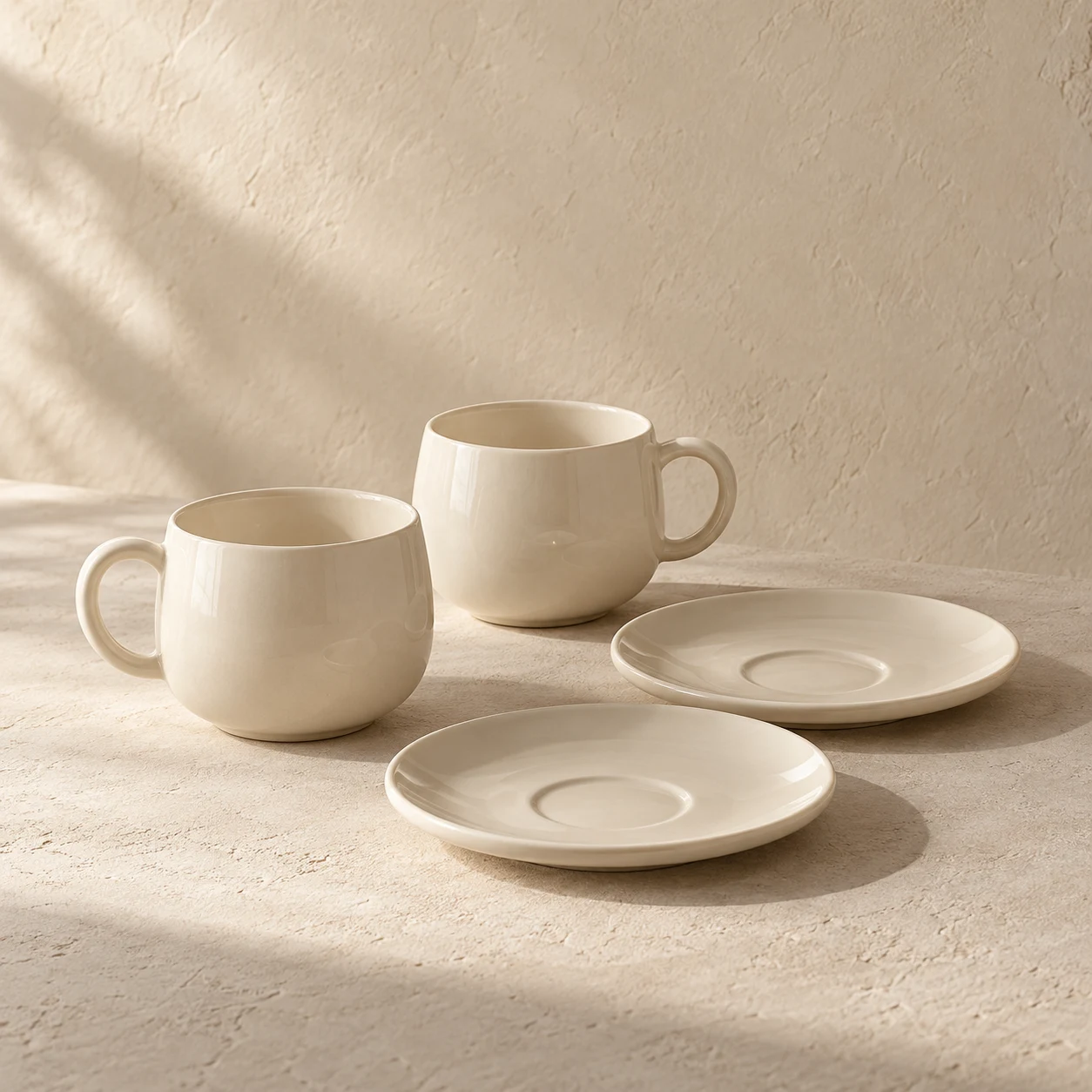 Halo Cup & Saucer Set, Ivory, 4 pieces